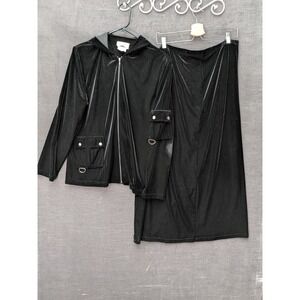 Monte Carlo Black Velour Maxi Skirt Set Hoodie Zip Up Jacket GrandmaCore Comfort